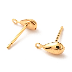 Real 18K Gold Plated Brass Stud Earring Findings, with Loop, Long-Lasting Plated, Teardrop, Real 18K Gold Plated, 12x9x4mm, Hole: 0.9mm, Pin: 0.7mm