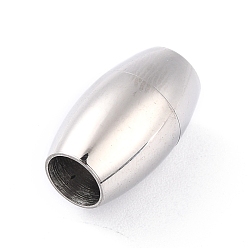 Stainless Steel Color 304 Stainless Steel Magnetic Clasps with Glue-in Ends, Bullet, Stainless Steel Color, 18x10.5mm, Hole: 6mm