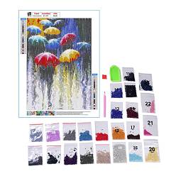 Human DIY 5D Pedestrians in the Rain Pattern Canvas Diamond Painting Kits, with Resin Rhinestones, Sticky Pen, Tray Plate, Glue Clay, for Home Wall Decor Full Drill Diamond Art Gift, 300x400x0.3mm