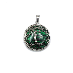 Malachite Synthetic Malachite Pendants, Tree of Life Charms with Platinum Plated Alloy Findings, 31x27mm