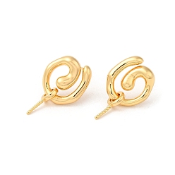Real 18K Gold Plated Vortex Brass Stud Earring Findings, with 925 Sterling Silver Pins, for Half Drilled Beads, Real 18K Gold Plated, 22mm, Pin: 12x0.8mm and 1mm(for Half Drilled Beads)