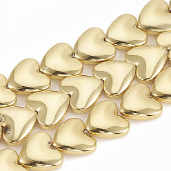 Golden Plated Electroplate Non-magnetic Synthetic Hematite Beads Strands, Heart, Golden Plated, 12x13x4mm, Hole: 1mm, about 37pcs/strand, 15.7 inch