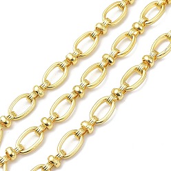 Golden Alloy & Iron Link Chains, with Spool, Long-Lasting Plated, Unwelded, Golden, 12~12.5x5~8x2~5mm, about 10.93 yards(10m)/roll