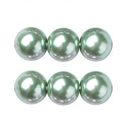 Aigue-marine Brins de perles rondes en verre teinté écologique, Grade a, cordon en coton fileté, aigue-marine, 8mm, Trou: 0.7~1.1mm, Environ 52 pcs/chapelet, 15 pouce
