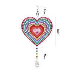 Mixed Color DIY Plastic Sun Catcher Hanging Sign Diamond Painting Kit, for Home Decorations, Heart, Mixed Color, 395mm