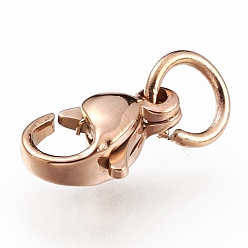 Розовое Золото Ионное покрытие (ip) 304 застежки-клешни из нержавеющей стали, с целью перехода в кольце, розовое золото , 9x5.5x3.5 мм, отверстие : 3 мм, Перейти кольцо: 5x0.6 мм