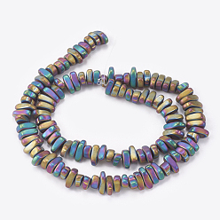 Multi-color Plated Electroplate Non-magnetic Synthetic Hematite Beads Strands, Frosted, Nuggets, Multi-color Plated, 4~6x4~6x3mm, Hole: 0.8mm, about 135pcs/strand, 16.34 inch(41.5cm)