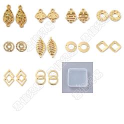 Real 18K Gold Plated ARRICRAFT 20Pcs 10 Style Eco-Friendly Brass Connector Charms, Cadmium Free & Lead Free, Mixed Shapes, Real 18K Gold Plated, 16.5x7.5x1.5mm, Hole: 1.2mm, 10style, 2pcs/style