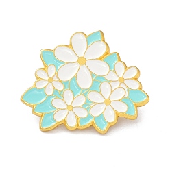 Cyan Flower Enamel Pin, Lovely Alloy Enamel Brooch for Backpacks Clothes, Golden, Cyan, 23.5x28.5x9mm