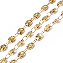 Oro Chapado iónico (ip) 304 cadenas de eslabones de granos de café de acero inoxidable, soldada, con carrete, dorado, 4x6.5x1.5 mm, aproximadamente 32.81 pies (10 m) / rollo