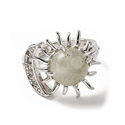 Labradorite Natural Labradorite Sun & Moon Open Cuff Rings, Platinum Brass Jewelry for Women, Lead Free & Cadmium Free, Inner Diameter: 17~18mm