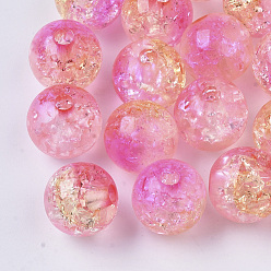 Deep Pink Transparent Crackle Acrylic Beads, Round, Deep Pink, 10mm, Hole: 2mm, about 943pc/500g