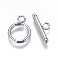 Stainless Steel Color 304 Stainless Steel Toggle Clasps, Ring, Stainless Steel Color, 18.5x13.5x2mm, Hole: 3mm, Inner Diameter: 9.5mm, Bar: 21x8x3mm, Hole: 3mm