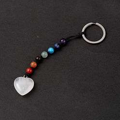 Quartz Crystal 7 Chakra Gemstone Beads Keychain, Natural Quartz Crystal Heart Charm Keychain for Women Men Hanging Car Bag Charms, 13cm