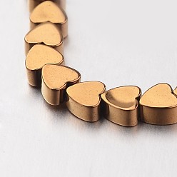 Golden Plated Electroplate Non-magnetic Synthetic Hematite Bead Strands, Heart, Golden Plated, 5x6x2mm, Hole: 1mm, about 81pcs/strand, 15.7 inch