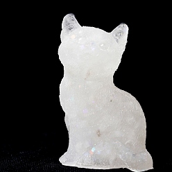 Cristal de cuarzo Decoraciones de exhibición artesanales de resina y chips de cristal de cuarzo natural, estatuilla con forma de gato, para el hogar adorno de feng shui, 75x50x36 mm