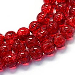 FireBrick Baking Painted Transparent Crackle Glass Round Bead Strands, FireBrick, 4.5~5mm, Hole: 1mm, about 210pcs/strand, 31.4 inch