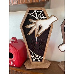Spider Adorno de estatuilla de ataúd de madera, Para la decoración del escritorio del hogar de la fiesta de Halloween., araña, 250x170 mm