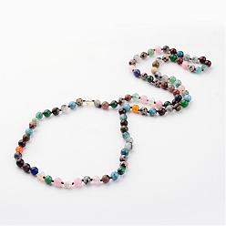 Mixed Stone Natural Gemstone Necklaces, Beaded Necklaces, Round, 35 inch
