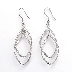 Stainless Steel Color 304 Stainless Steel Dangle Earrings, Carved, Horse Eye, Stainless Steel Color, 65mm, Pendant: 46x19x4mm, Pin: 0.7mm