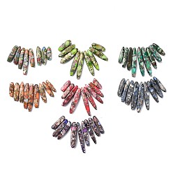 Mixed Color Synthetic Gold Line Imperial Jasper Beads Strands, Graduated Fan Pendants, Focal Beads, Dyed, Mixed Color, 19~50x7~8.5x6~8mm, Hole: 1.5mm, 9pcs/set, 2.75 inch/strand