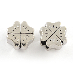 Antique Silver Tibetan Style Alloy European Large Hole Beads, Cadmium Free & Lead Free, Clover, Antique Silver, 10x10x6mm, Hole: 4mm, about 558pcs/1000g