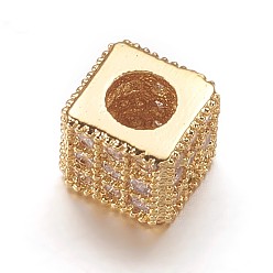Golden Brass Cubic Zirconia Beads,  Cube, Clear, Golden, 4.5x4.5x4mm, Hole: 2.5mm