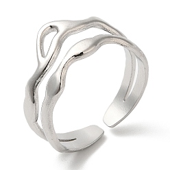Color de Acero Inoxidable 304 anillo de puño abierto de onda hueca de acero inoxidable para mujer, color acero inoxidable, diámetro interior: 17 mm