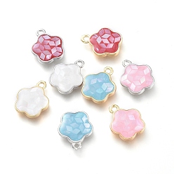 Mixed Color Natural Shell Charms, with Brass Findings, Flower, Mixed Color, 12x10x2.3mm, Hole: 1.2mm