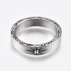 Plata Antigua 304 anillos de acero inoxidable, sol, plata antigua, tamaño de 7~13, 17~23 mm