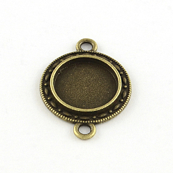 Antique Bronze Flat Round Tibetan Style Alloy Connector Cabochon Settings, Lead Free & Nickel Free, Antique Bronze, Tray: 14mm, 28x20x2.5mm, Hole: 2mm, about 410pcs/1000g
