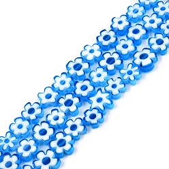 Bleu Ciel Foncé Main millefiori perles de verre brins, patron de prune, bleu profond du ciel, 7~9x7.5~9x2.5~3mm, Trou: 1mm, Environ 52~54 pcs/chapelet, 15.75 pouces ~ 15.94 pouces (40~40.5 cm)