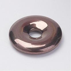 Coffee Plated Non-Magnetic Synthetic Hematite Pendants, Donut/Pi Disc, Grade A, Coffee Plated, 30x6mm, Hole: 7mm