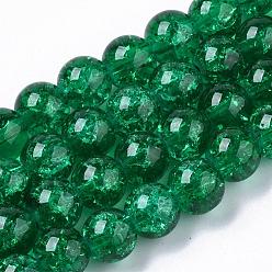 Vert Cuisson peint verre craquelé transparent brins de perles rondes, verte, 8.5~9mm, Trou: 1.5mm, Environ 105 pcs/chapelet, 31.8 pouce