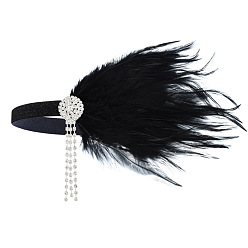 Black Feather Rhinestones HairBand, Halloween Hair Accessories for Ball Party Masquerade and Cosplay, Black, Inner Diameter: 190~210mm