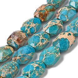 Imperial Jasper Natural Imperial Jasper Beads Strands, Dyed, Faceted, Oval, 13.5~14.5x11x7~7.5mm, Hole: 1mm, about 28pcs/strand, 15.75 inch(40cm)