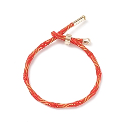 Orange Red Couple Wave Pattern Nylon Round Cord Silder Bracelet with Brass Clasp for Women, Cadmium Free & Lead Free, Orange Red, Inner Diameter: 2-1/2inch(6.25~6.3cm) 