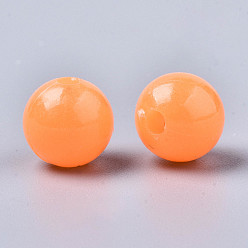 Dark Orange Luminous Acrylic Beads, Glow in the Dark, Round, Dark Orange, 10mm, Hole: 2.5mm, about 950pcs/500g