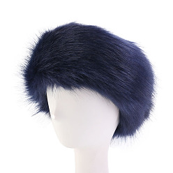 Prussian Blue Faux Fur Fiber Yarn Warmer Headbands, Soft Stretch Thick Cable Knit Head Wrap for Women, Prussian Blue, 320x120mm