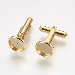 Golden 304 Stainless Steel Cuffinks, Flat Round, Golden, 19mm, Tray: 12x2mm, Inner Size: 10mm