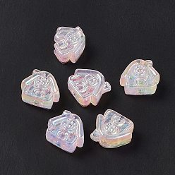 Rose Brumeux Placage uv perles acryliques irisées arc-en-ciel, maison, rose brumeuse, 16x17.5x8mm, Trou: 3.5mm