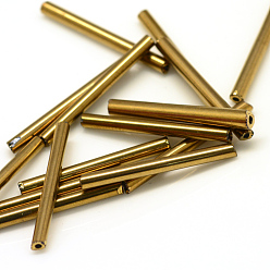 Golden Plated Glass Bugle Beads, Golden Plated, 20x2.5mm, Hole: 0.5mm, about 2000~2500pcs/bag