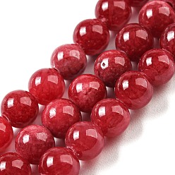 Red Jade Beads Strands, Natural White Jade, Dyed, Round, Red, 6mm, Hole: 1mm, about 69pcs/strand, 15.7 inch