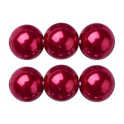 Crimson Eco-Friendly Dyed Glass Pearl Round Beads Strands, Grade A, Cotton Cord Threaded, Crimson, 14mm, Hole: 0.7~1.1mm, about 30pcs/strand, 15 inch