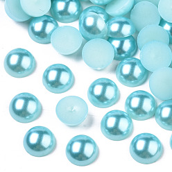 Turquoise Pâle Cabochons en plastique imitation perle abs, demi-tour, turquoise pale, 10x5mm