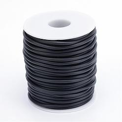 Black PVC Tubular Solid Synthetic Rubber Cord, Wrapped Around White Plastic Spool, No Hole, Black, 4mm, about 15m/roll