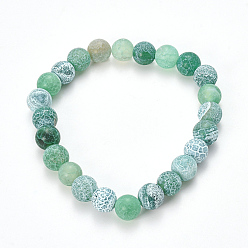 Vert Mer Bracelets extensibles en perles d'agate vieillie, givré, teint, ronde, vert de mer, 2-1/8 pouces (55 mm)