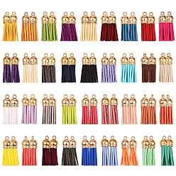 Mixed Color 78Pcs 36 Colors Faux Suede Tassel Pendant Decorations, with CCB Plastic Cord Ends, Light Gold, Mixed Color, 33~35x10mm, Hole: 2.5mm
