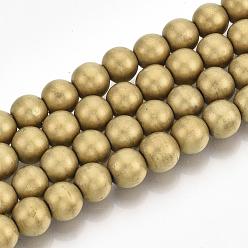 Golden Plated Electroplate Non-magnetic Synthetic Hematite Beads Strands, Matte Style, Round, Golden Plated, 8mm, Hole: 1.5mm, about 50pcs/strand, 15.7 inch
