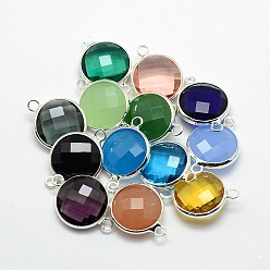 Color mezclado Conectores de enlaces de vidrio de latón plateado color plateado, plano y redondo, color mezclado, 14.5x8.5x3 mm, agujero: 2 mm